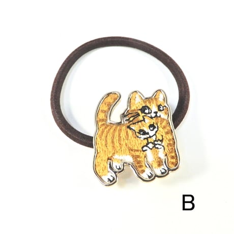 ねこの「あるある」刺繍ヘアゴム