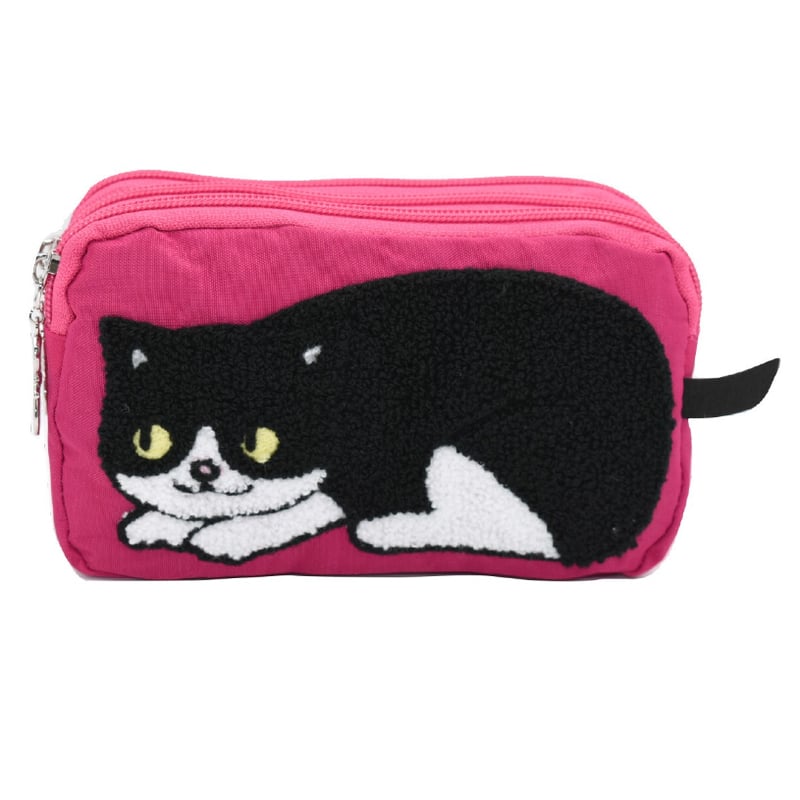 ハチワレ猫ポーチ 3連ファスナー大容量 | 泥猫倶楽部