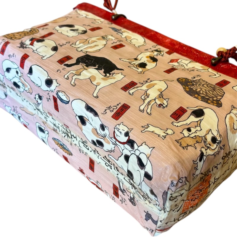 受注生産】Little 4cats_w 一閑張りかごバッグ 猫飼好五十三疋 | 泥猫