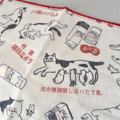 星羊社 猫印ミルク 蚊帳織ふっくらハンカチ 友禅染
