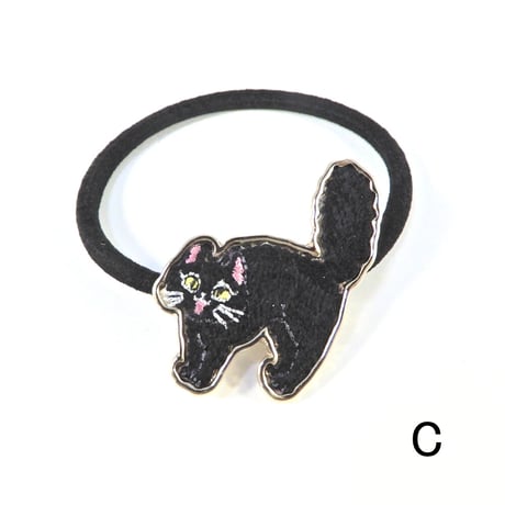 ねこの「あるある」刺繍ヘアゴム