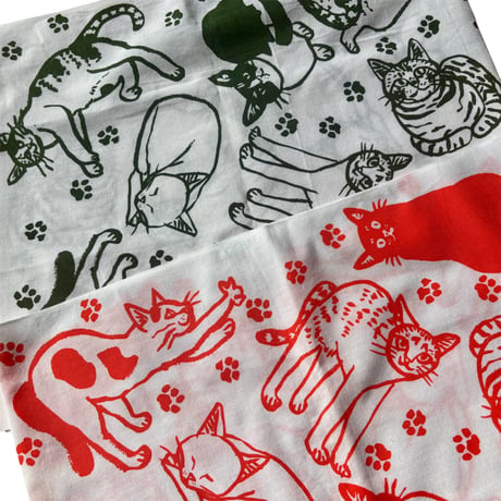 喫茶こぐまや 手ぬぐい 左手で描いた猫たち