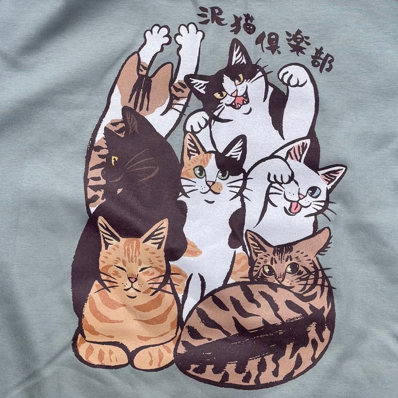 保護猫シェルター泥猫倶楽部 ロンT スモーキーグリーン（ステッカー