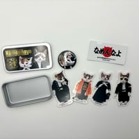 なめ猫缶 ステッカー5枚＋缶バッチセット  黒