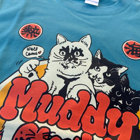Rockin'Jelly Bean × Muddy Cat イラストTシャツ ヘイジーグリーン