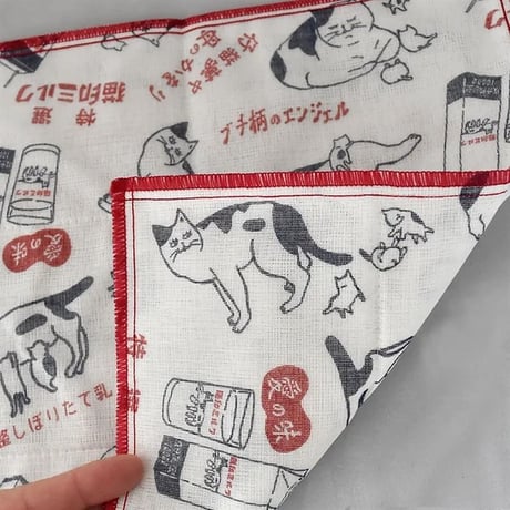 星羊社 猫印ミルク 蚊帳織ふっくらハンカチ 友禅染