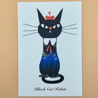 黒ねこ意匠 箔押しポストカード 夜の森