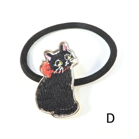 ねこの「あるある」刺繍ヘアゴム