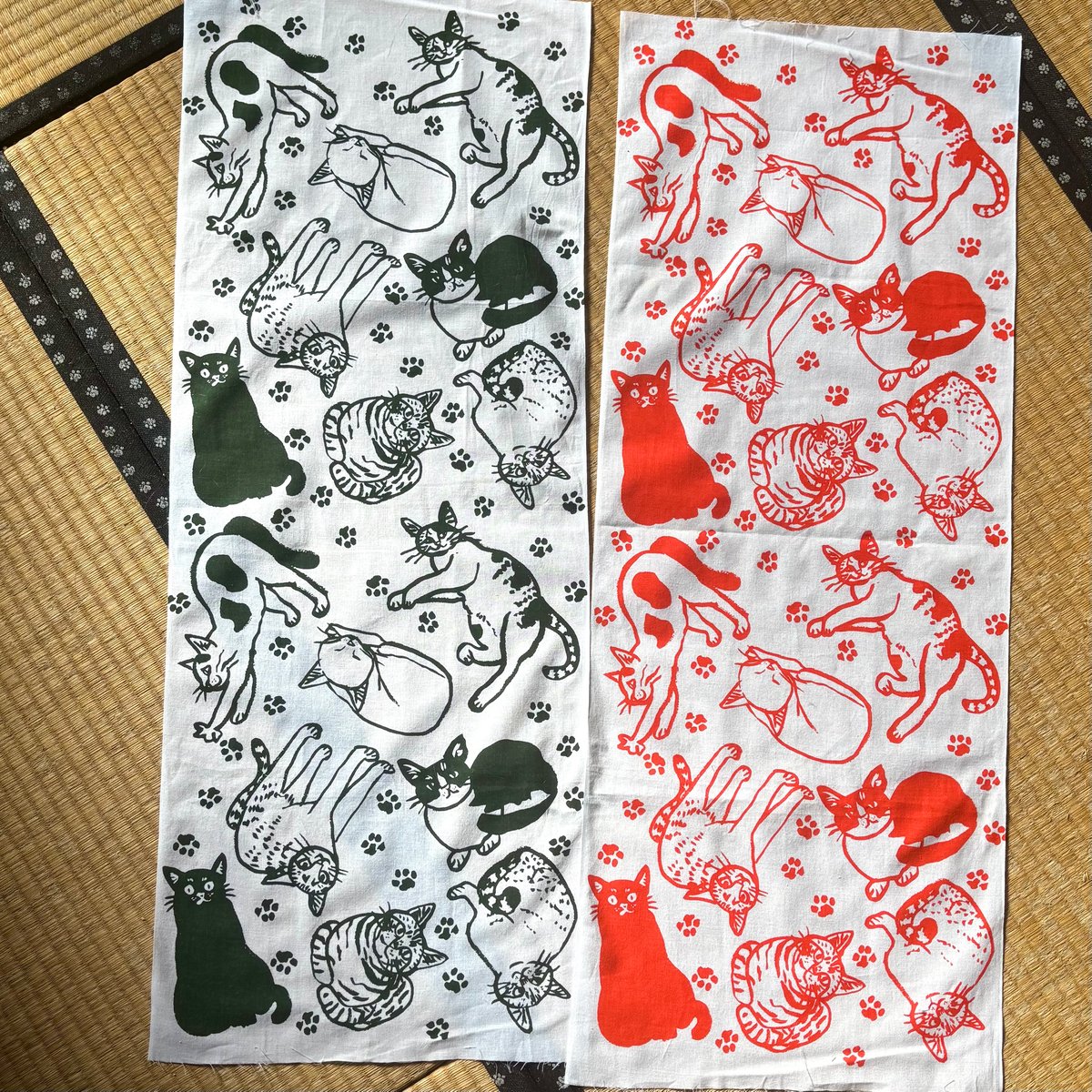 喫茶こぐまや 手ぬぐい 左手で描いた猫たち | 泥猫倶楽部