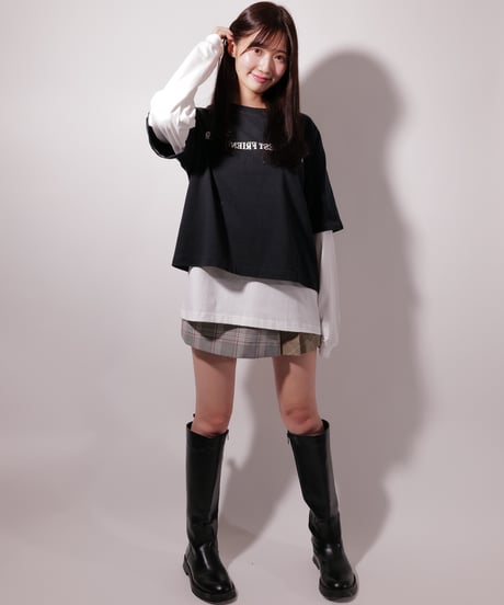latteto ピグメントダイ リバースグラフィックレイヤードT-sh / LT25LPLT01  BLK/BLK