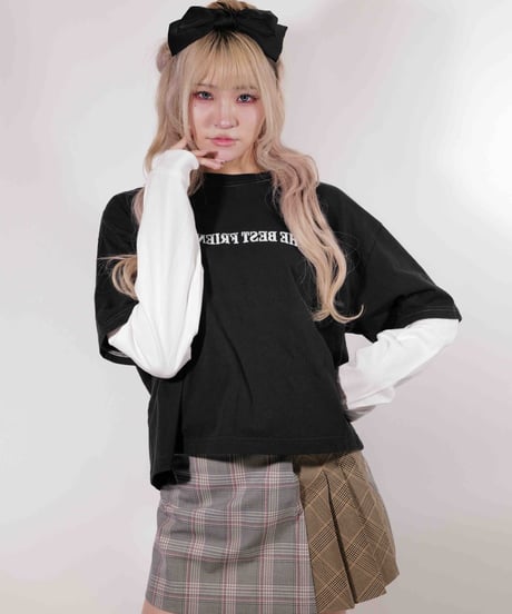 latteto ピグメントダイ リバースグラフィックレイヤードT-sh / LT25LPLT01  BLK/BLK