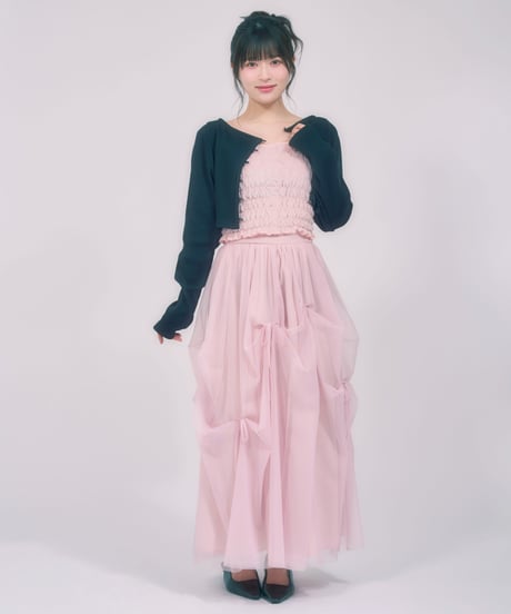 チュールリボン付きギャザースカート / LL25LSK01 PINK