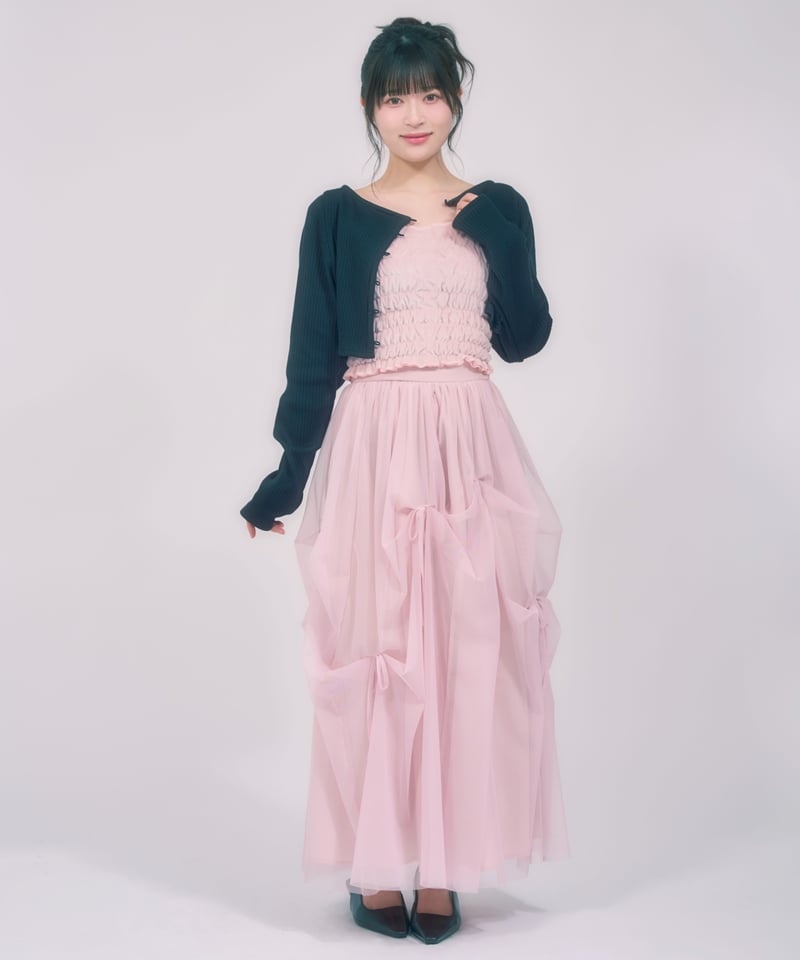 チュールリボン付きギャザースカート / LL25LSK01 PINK | lattelatte