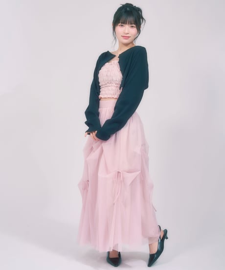 チュールリボン付きギャザースカート / LL25LSK01 PINK