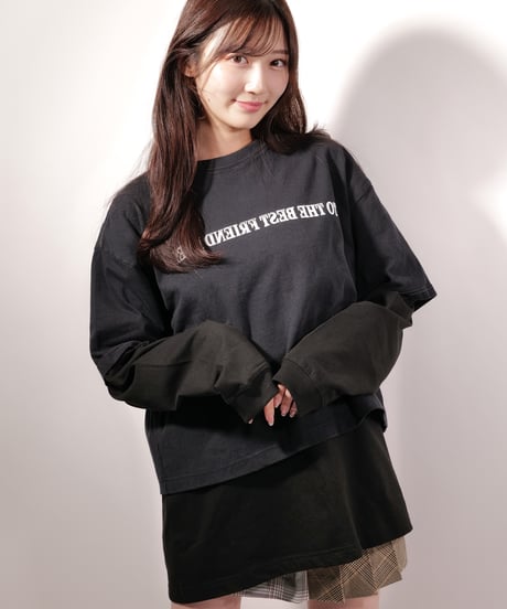 latteto ピグメントダイ リバースグラフィックレイヤードT-sh / LT25LPLT01  BLK/BLK