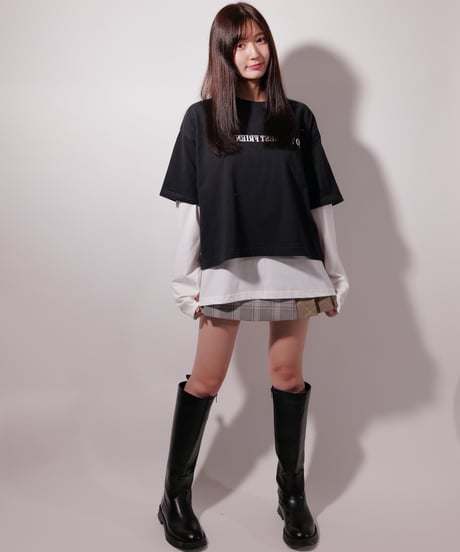 latteto ピグメントダイ リバースグラフィックレイヤードT-sh / LT25LPLT01  BLK/BLK