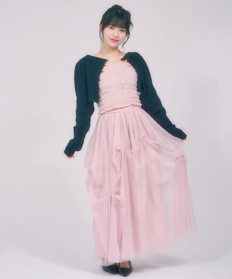 チュールリボン付きギャザースカート / LL25LSK01 PINK