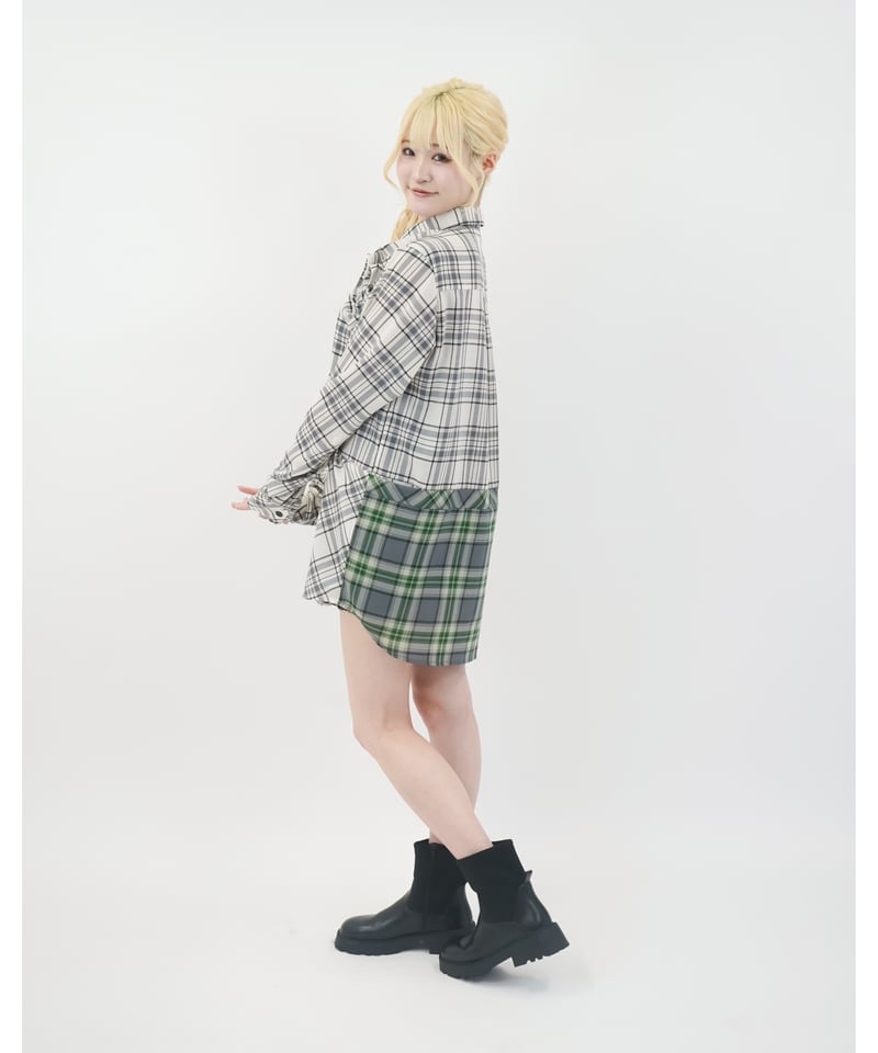 チェックフリルワンピース / LL25OP03 GREEN | lattelatte