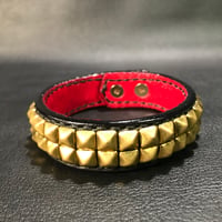 Leather Stud Wristband / Pyramid / brass