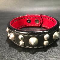 Leather Stud Wristband / 2-1 conical type2/ nickel coated