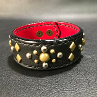 Leather Stud Wristband /Argyle pattern