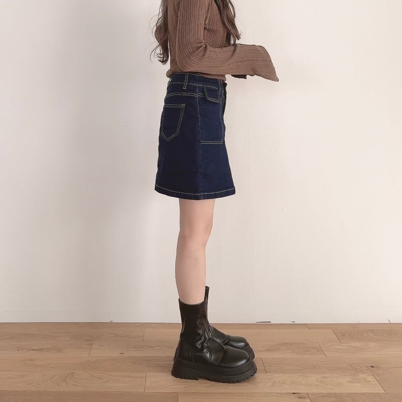 【お洒落♪シンプルなプリント柄】HERMES★デニム風ミニスカート ステッチデニムミニスカート | PIYORIY