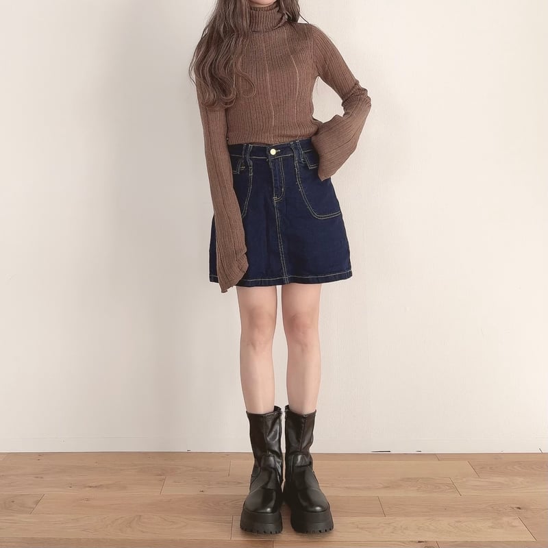 スリットフレアスリーブタートルリブニット | PIYORIY