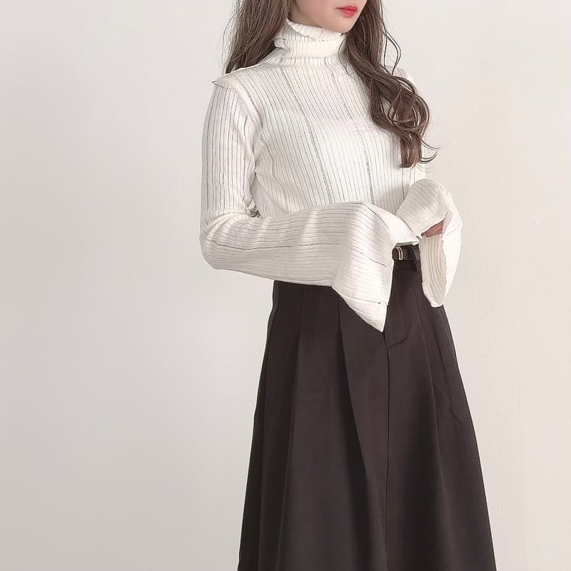 【新品】ELLIE フレアスリーブタートルニット GRAY コウベレタス KOBE LETTUCE フレアスリーブリブ編みニット