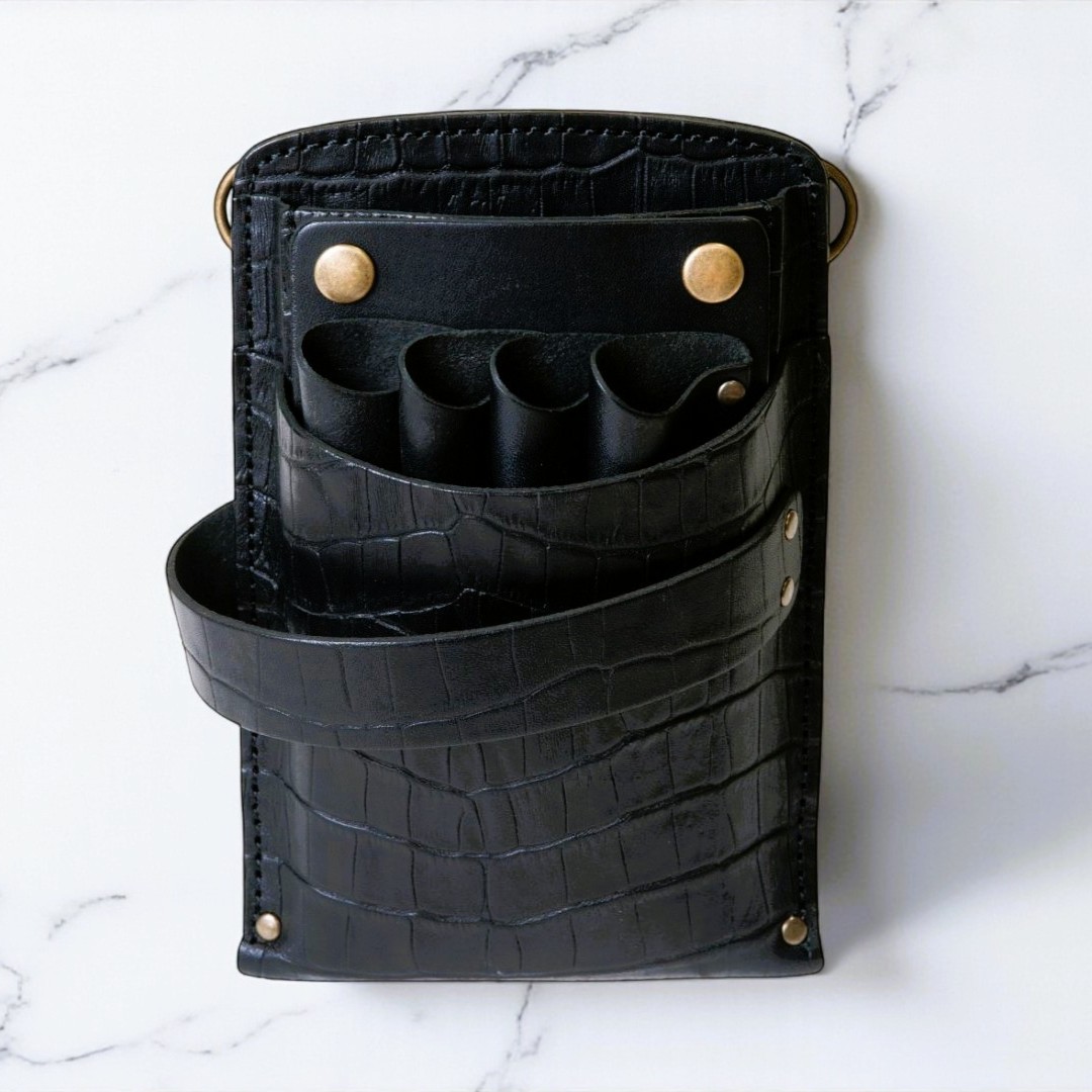PSCシザーケース｜5丁挿し｜エンボス・クロコ｜限定ブラック｜PS-401-5