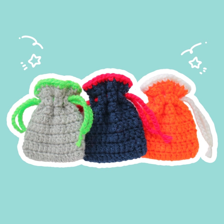 編み図と文章パターン】シンプルなミニ巾着（全4ページPDF） | もちだ