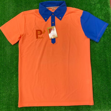 襟袖切替ポロシャツ(オレンジ×ブルー)