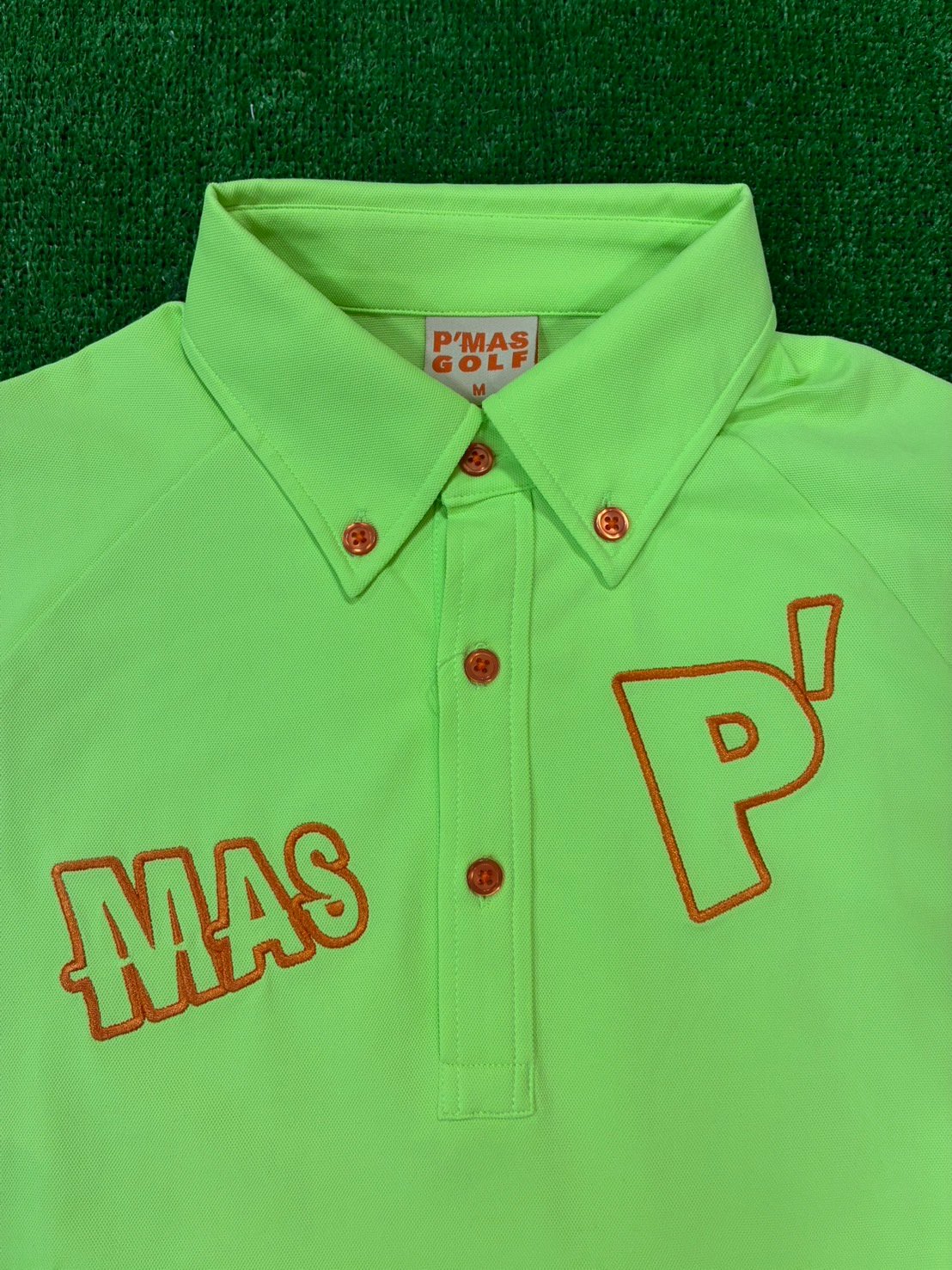 MAS P'】刺繍ラグランポロシャツ(ライム) | P'MAS GOLF
