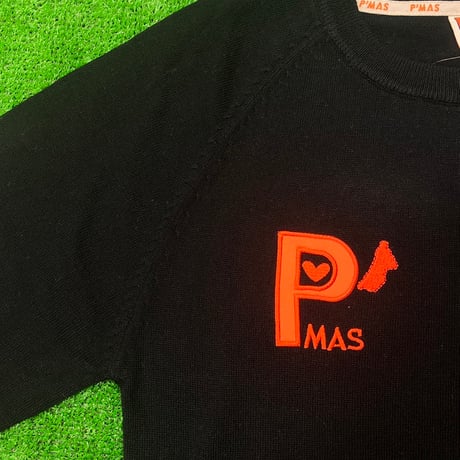 Pマーク丸首ニットセーター(ブラック)