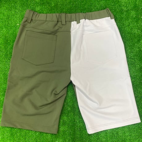 スムースニットハーフパンツ(カーキ×ホワイト)
