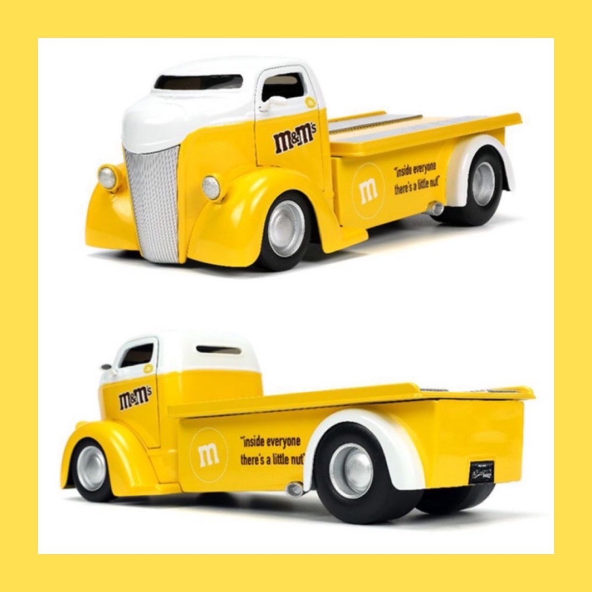M&m’s yellow& 1974 Ford coe flatbed 黄色 1947 Ford COE Flatbed with Yellow M&M's Figure | Jada Toys