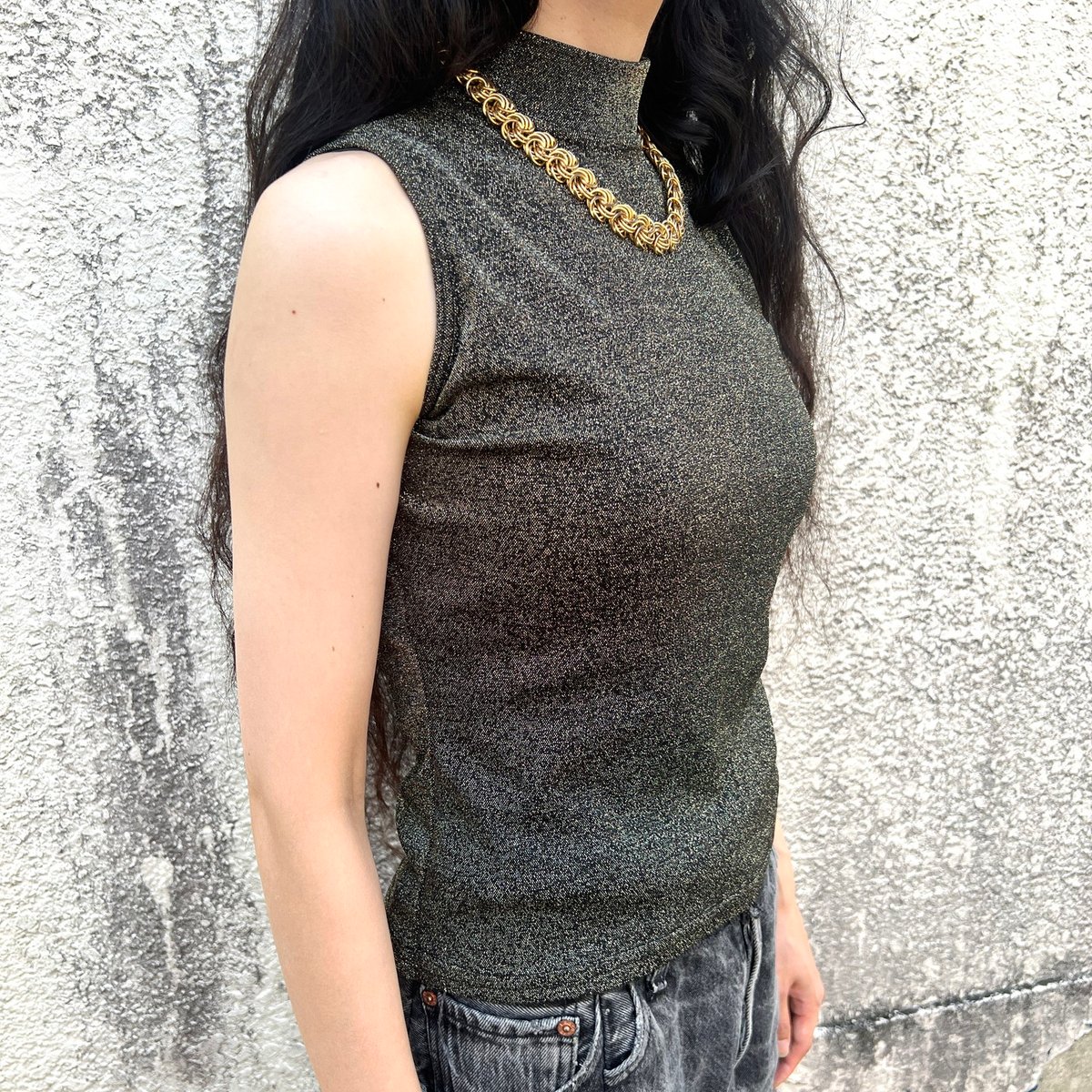 Highneck Kira-Kira Sleeveless Tops | E1N76 ｲｰｲ