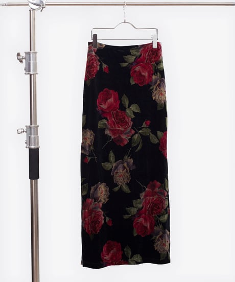 Rose Printed Velvet Skirt
