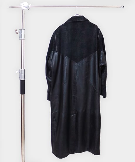 Switching Leather Long Coat