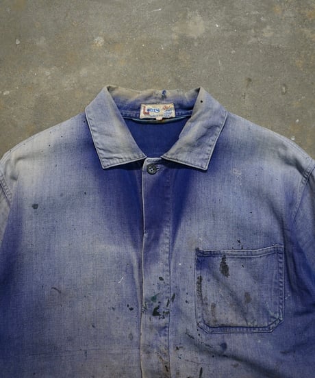 1960s French faded blue work jacket made in Vietnam “Lotus”