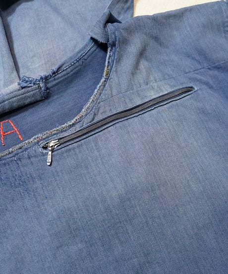 1960s French cotton serge hooded work smock