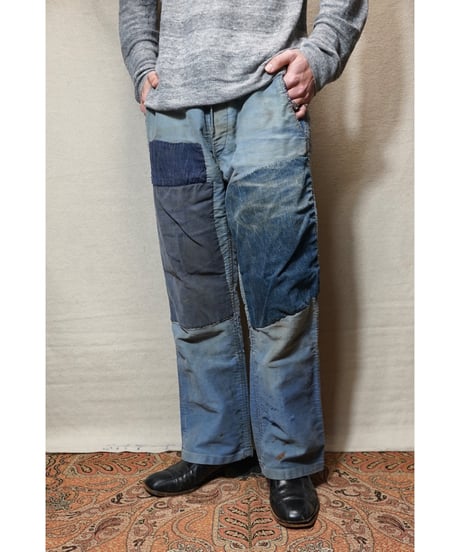 1950s French patchwork blue moleskin pants