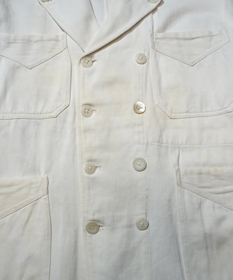 1940s French double breasted white moleskin work jacket