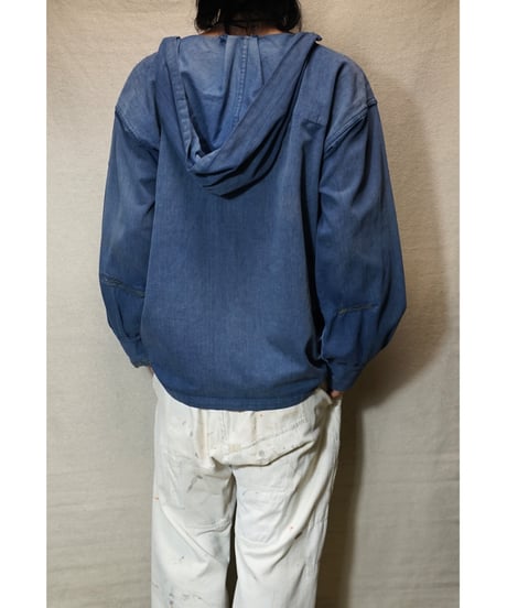 1960s French cotton serge hooded work smock