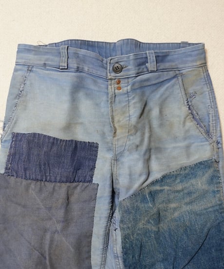 1950s French patchwork blue moleskin pants