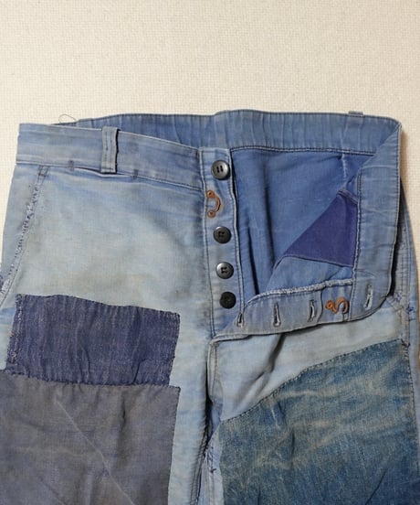 1950s French patchwork blue moleskin pants
