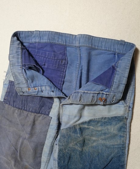 1950s French patchwork blue moleskin pants