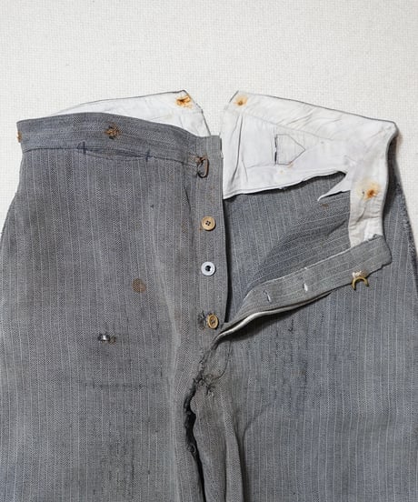 1930~40s French black chambray herringbone work pants