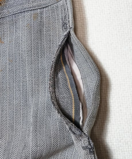 1930~40s French black chambray herringbone work pants