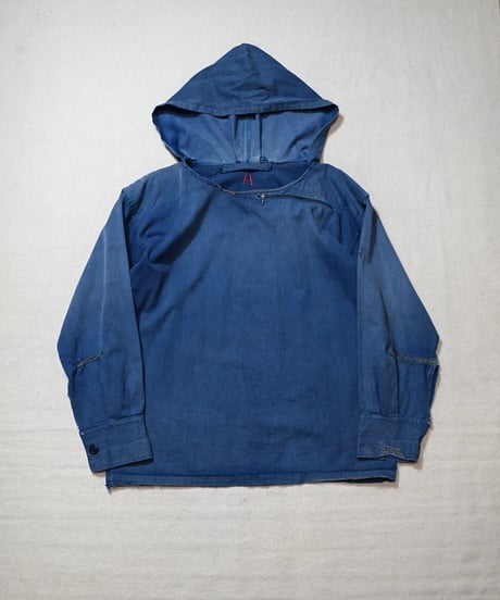 1960s French cotton serge hooded work smock