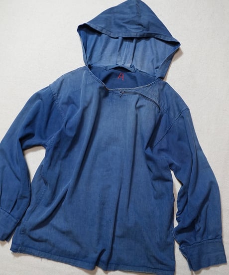 1960s French cotton serge hooded work smock